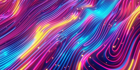 3d render, abstract background with glowing neon lines, colorful wavy wallpaper, Generative AI 