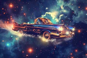 Car Flying In The Universe - obrazy, fototapety, plakaty