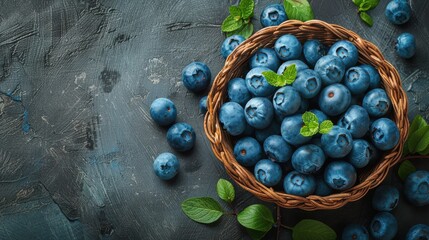 Basket of Blueberries With Leaves