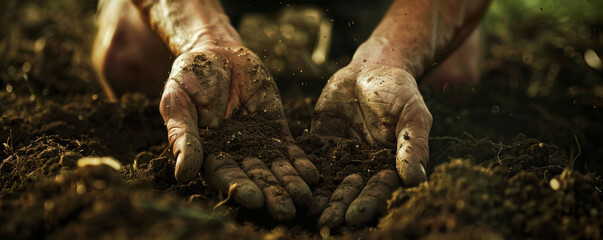 Close-up of hands working with soil