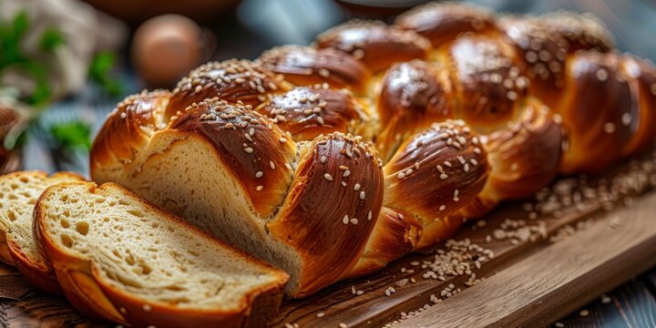 image with traditional Easter dessert of sweet bread. Generative AI