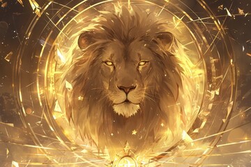 zodiac sign Leo with stars around it, inside an aura circle