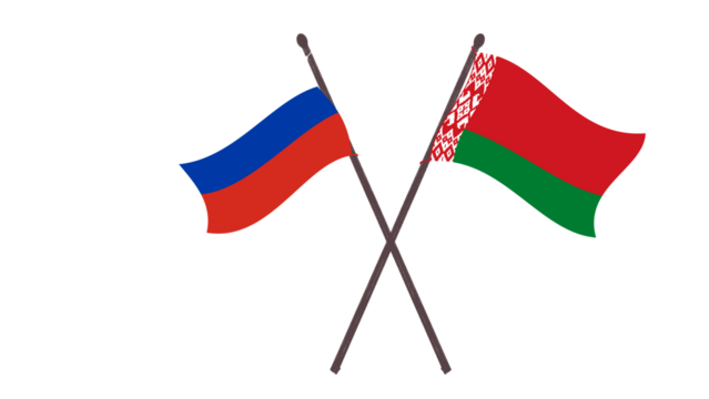 two flags of Belarus and Russia to commemorate the Union Day of Belarus and Russia, April 2, isolated on a transparent background