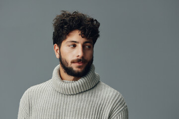 Expression man handsome background face portrait male young adult isolated attractive beard person