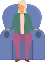 Happy granny relax at armchair icon cartoon vector. Family aged sitting. Senior mature