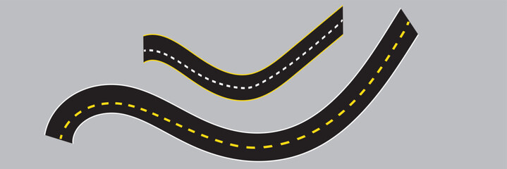 Winding highway road from top view. Flat vector illustration isolated on white background. EPS 10