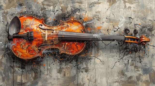 Harmonious notes floating out of a broken violin, embodying resilience in art