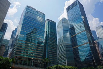 Fototapeta na wymiar Skyward View of Glass Skyscrapers in Business District