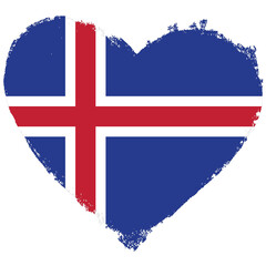 Iceland flag in heart shape isolated on transparent background.