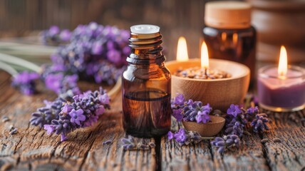 A cluster of lavender with essential oil, aromatic tranquility