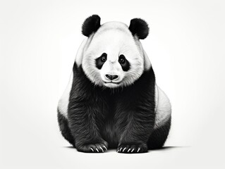 A panda bear is sitting on a white background