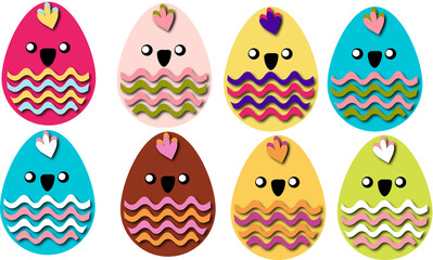 Vector illustration of a set of colored eggs. Spring holiday, Easter