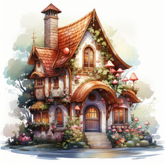 watercolor Kawaii Gingerbread House clipart, Generative Ai