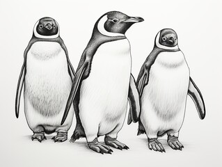 Three penguins standing next to each other