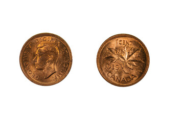 Canadian one cent coin from 1939 in brilliant uncirculated condition.  One cent coins have been...