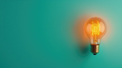 A glowing light bulb on a teal background, symbolizing ideas and innovation.