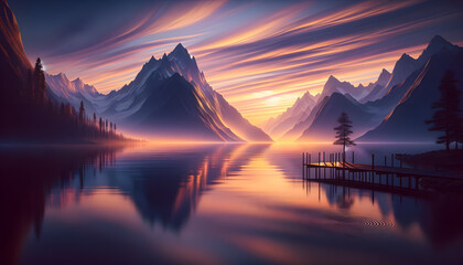 Peaceful mountain landscape at dusk, embodying a sense of serenity and inspiration.