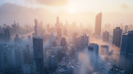 Smog City from PM 2.5 Dust: Cityscape of Buildings