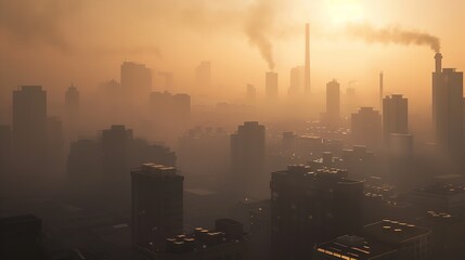 Smog City from PM 2.5 Dust: Cityscape of Buildings