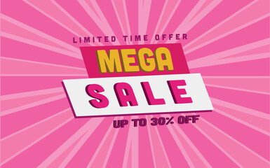 Up to 30% off, template with pink background to use in promotions and product sales