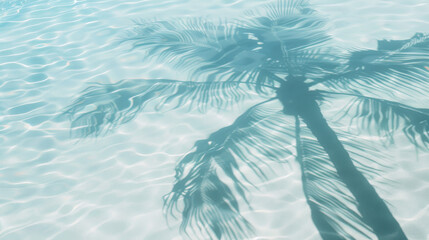 Shadow of a palm tree on a shimmering turquoise pool
