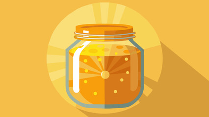  A jar of golden honey glistening in the sunlight made from the nectar of flowers and known for its antibacterial and antiinflammatory - obrazy, fototapety, plakaty