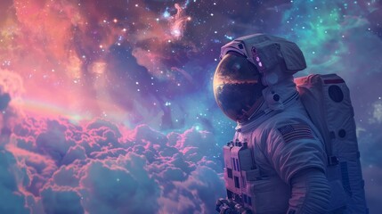 astronaut in profile looking at the universe - obrazy, fototapety, plakaty