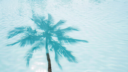 Fototapeta na wymiar Palm tree shadow on the rippling surface of a turquoise swimming pool