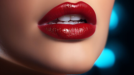 A close-up of a model's lips showcasing bold lipstick color and flawless application.
