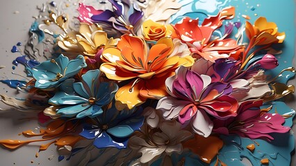 Flower-shaped oil paints in various colors Splashes in many different styles, looks beautiful.