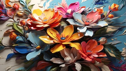 Flower-shaped oil paints in various colors Splashes in many different styles, looks beautiful.