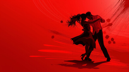 Casal dançando com cores vermelho - Ilustração