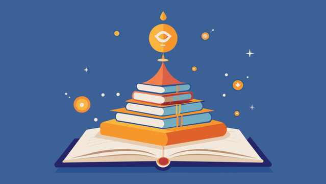  A stack of ancient yoga texts with an open page displaying diagrams of energy channels indicating the integration of yogic philosophy in