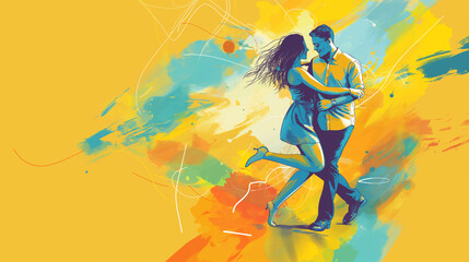 Casal dançando com cores amarelo - Ilustração