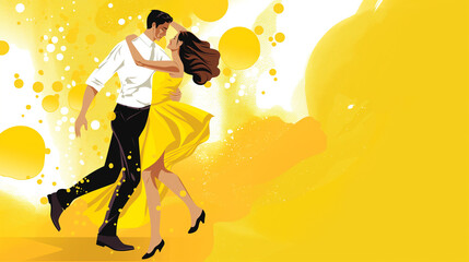 Casal dançando com cores amarelo - Ilustração