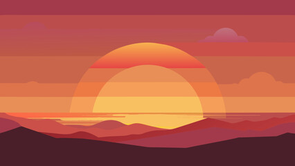  A sunset over the horizon with warm orange and pink hues painting the sky and reminding us of the cycles of nature and our place within it. - obrazy, fototapety, plakaty