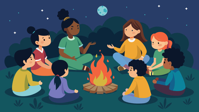  A group of children sit eagerly around a traditional medicine fire mesmerized by the storyteller who weaves tales of healing herbs and their