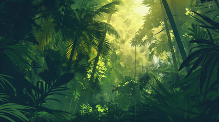 Paisagem floresta tropical verde - Ilustração - obrazy, fototapety, plakaty