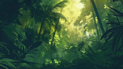 Fotobehang Paisagem floresta tropical verde - Ilustração © Vitor