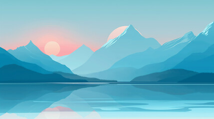 Fototapeta na wymiar Paisagem de montanha sol e lago - Ilustração