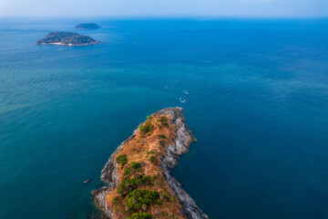 Landscape viewpoint Prom thep Cape of Phuket, aerial top view above Thailand