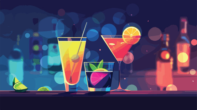 Cocktail night drink flat cartoon vactor illustrati
