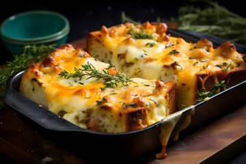 Cheese Strata, Cheesy and savory casserole made with bread, eggs, and cheese