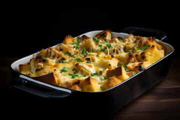 Cheese Strata, Cheesy and savory casserole made with bread, eggs, and cheese