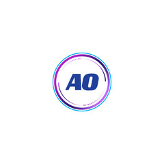 AO creative initial letter flat monogram logo design with White background.Vector logo modern alphabet gradient color frame style.