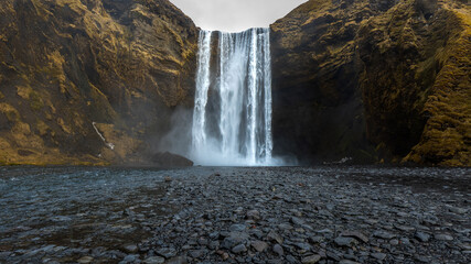Beautiful waterfall in Skogafoos in Iceland on March 2024