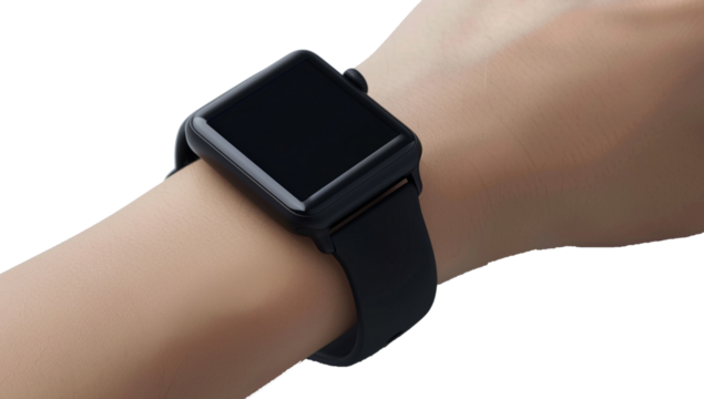 Smart watch used on the wrist mockup isolated on transparent backgrounds. Generative AI