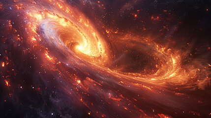 A breathtaking spiral galaxy, awash with stellar nurseries, swirling cosmic dust, and bright star...