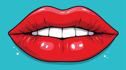 Comic book style cartoon red lips flat cartoon 