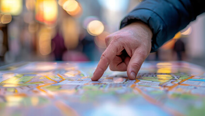 Tourist Holding Map and Pointing to Direction in Urban Cityscape